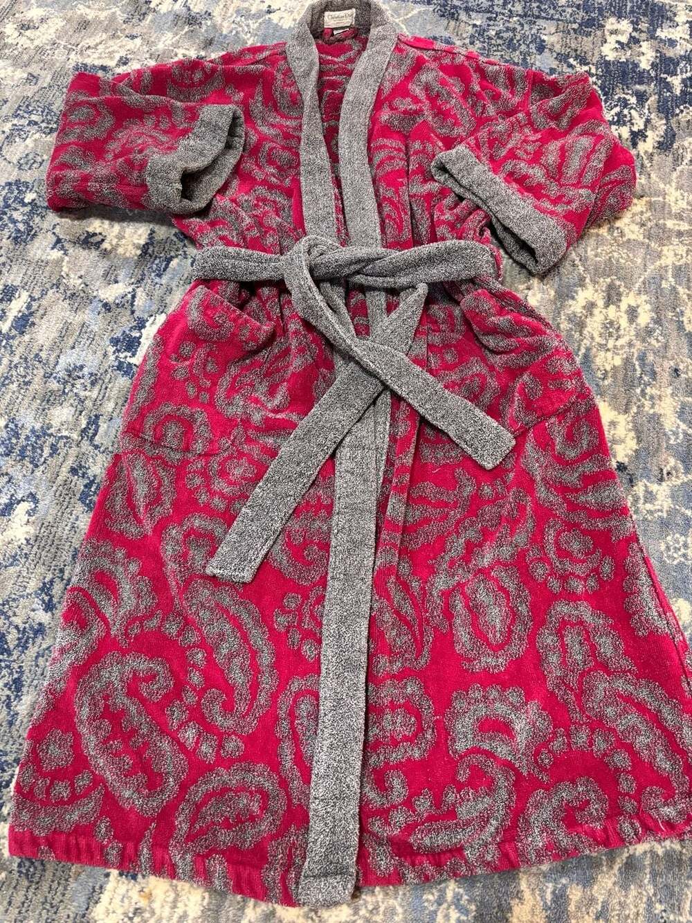 Christian Dior Monsieur Robe One Size Red Grey Terry